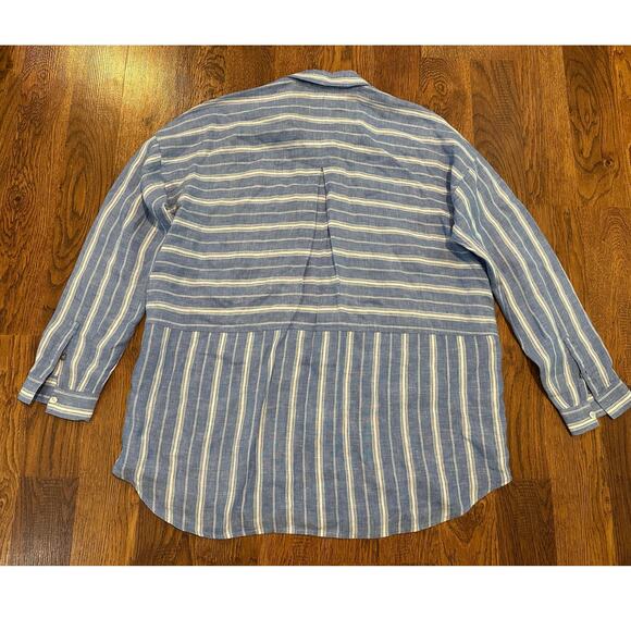 J. Jill Love Linen Oversized Blue & White Striped Shirt - Sz Medium Costal Vibes - Picture 2 of 11